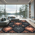 Ornate Rose Gold Gray Heart Medallions Rug