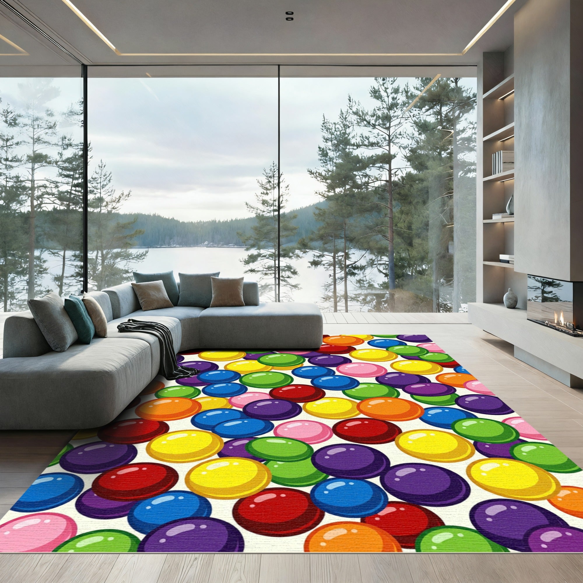 Vibrant Multicolored Polka Dot Celebration Rug