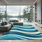 Coastal Blue Wavy Stripe Rug