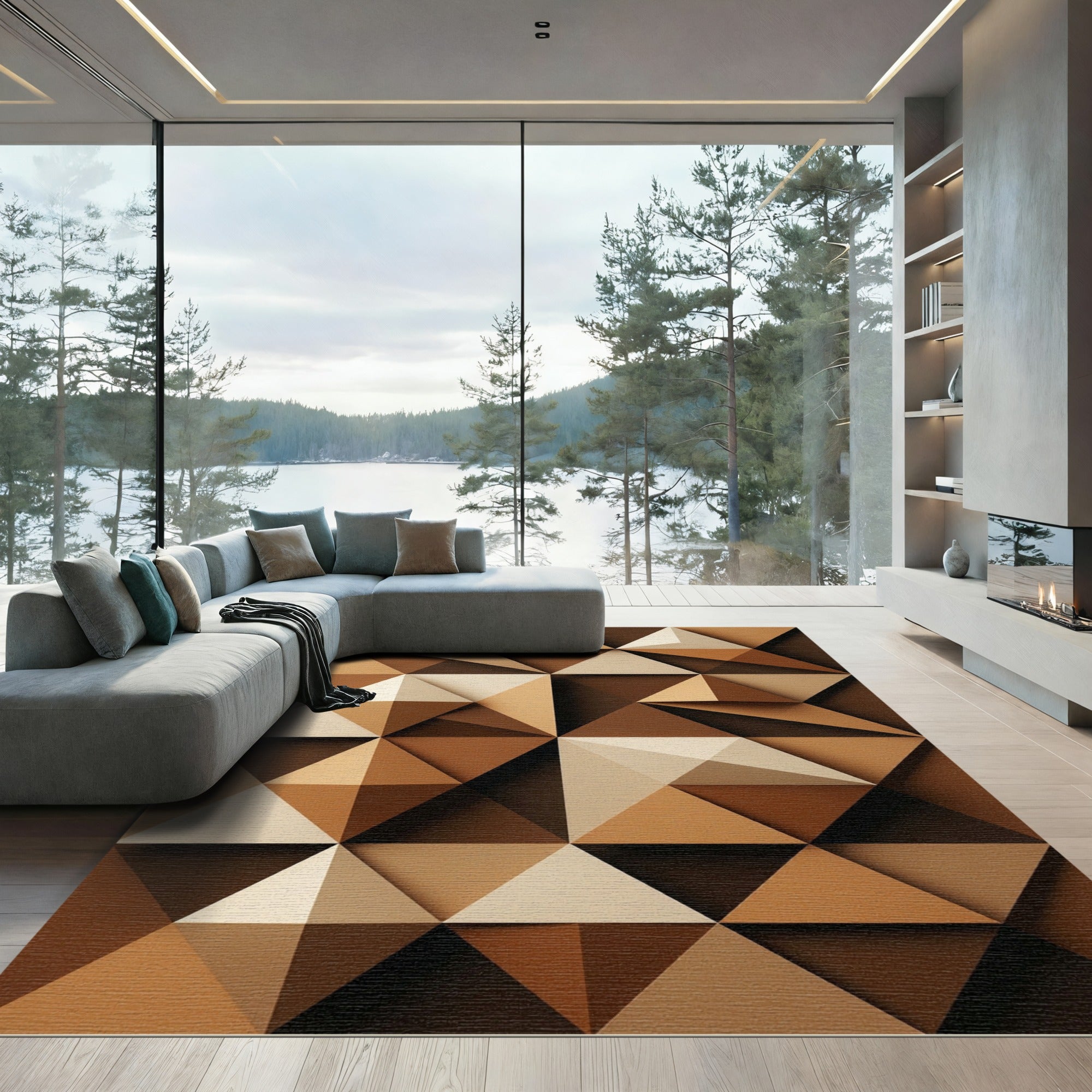 Earth Tones Geometric Folded Origami Triangles Rug
