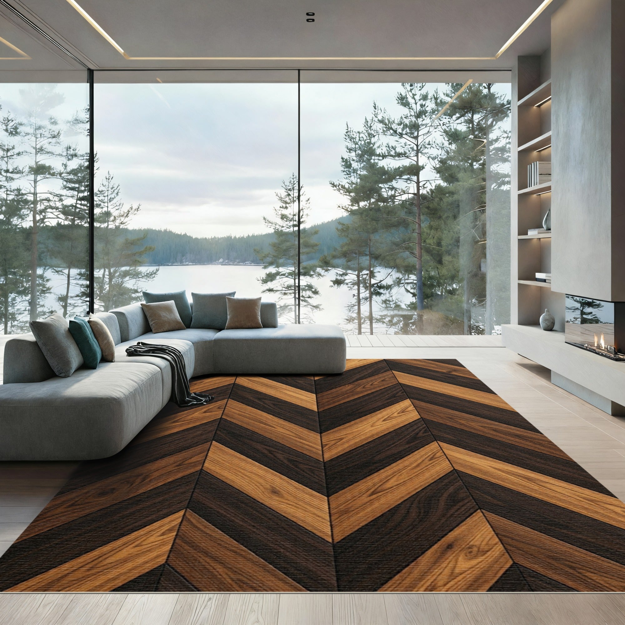 Wood Grain Chevron Natural Tones Rug
