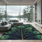 Vibrant Peacock Feather Radiating Lush Plumes Rug