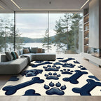 Playful Black Dog Paw and Bone Rug