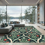 Emerald Pomegranate Floral Damask Art Rug