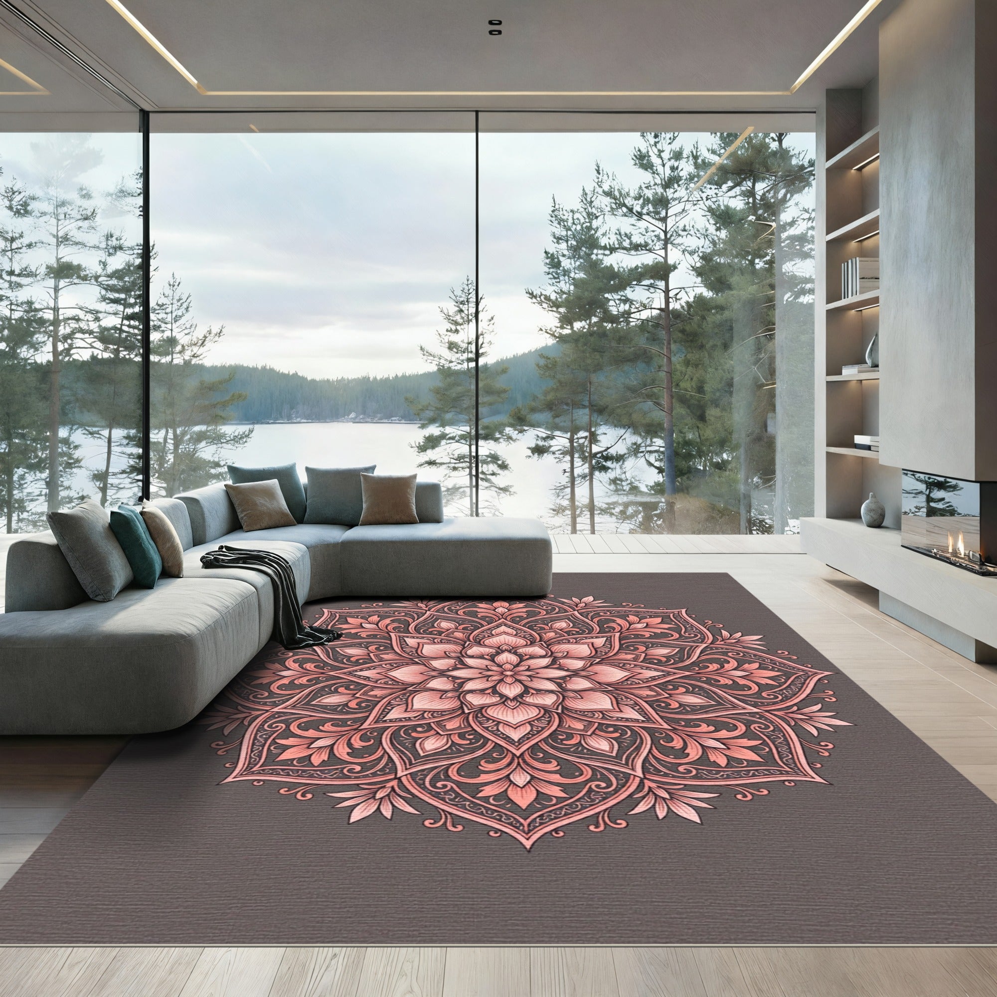 Coral Pink Mandala Floral Bloom Rug