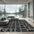 Tribal Black Comb Moon Village Repeat Rug