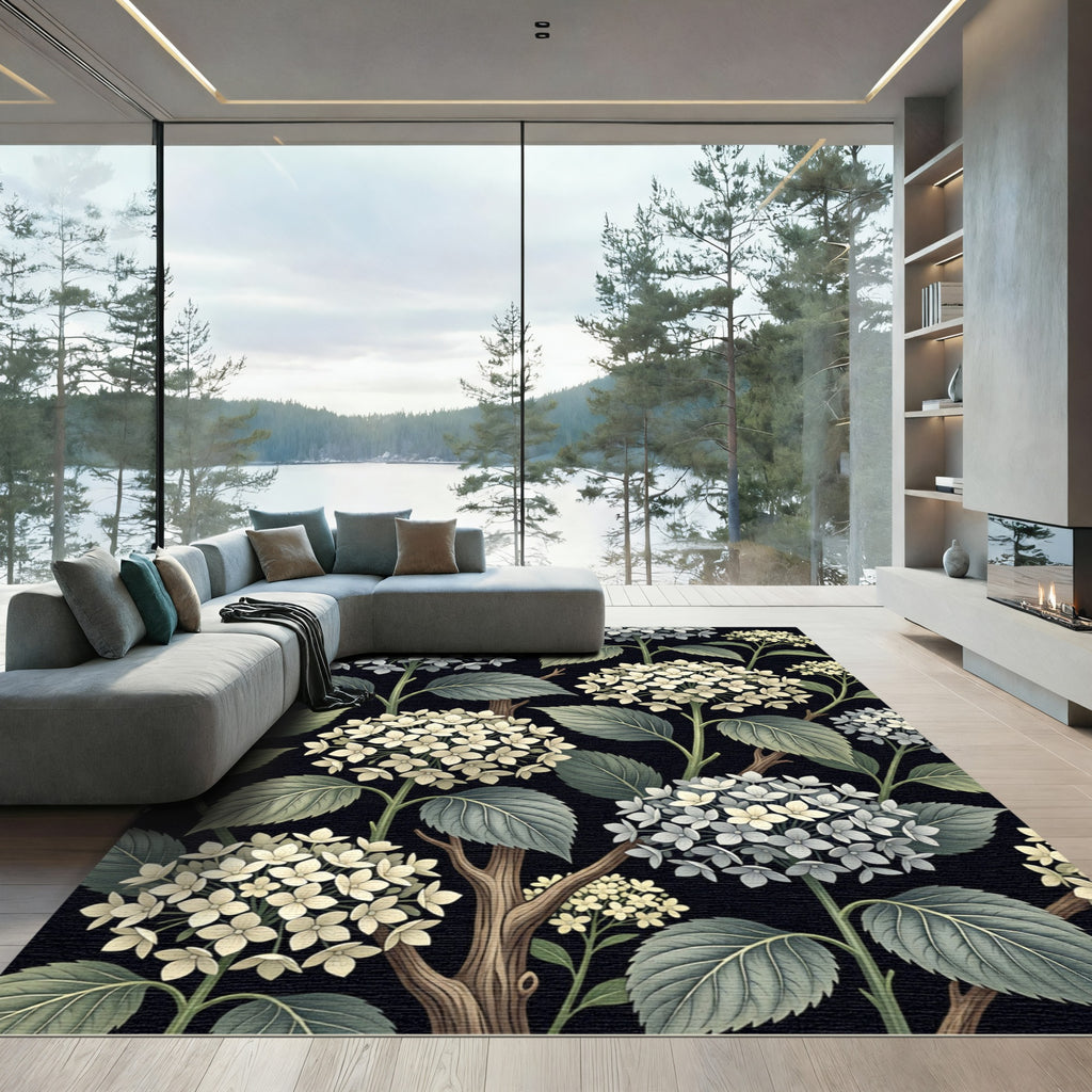 Vintage Hydrangea Bloom Botanical Floral Rug