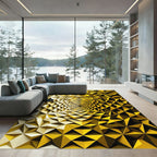 Golden Geometric Prism Vortex Illusion Rug