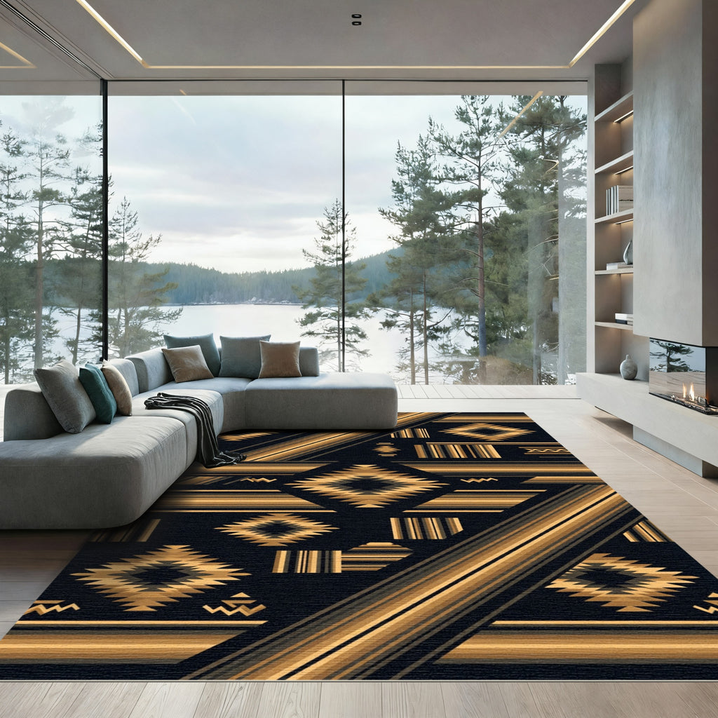 Golden Diamond Tribal Stripe Rug