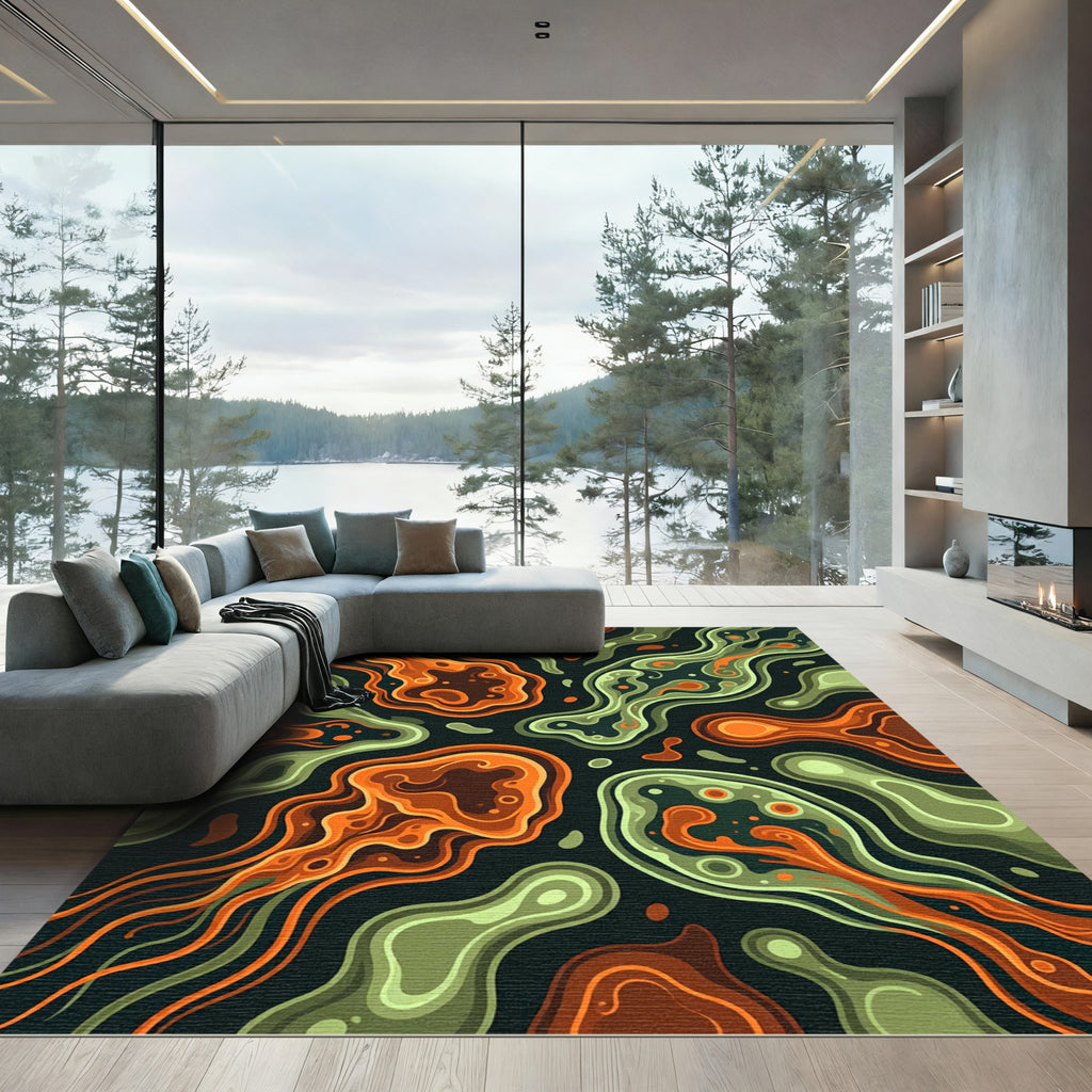 Earthy Orange Green Organic Flow Rug