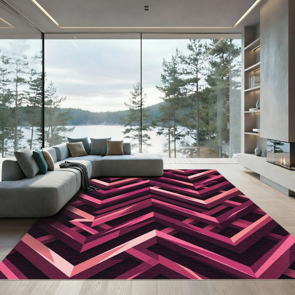 Geometric Magenta Abstract Chevron Art Rug