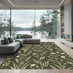 Pale Green Botanical Meadow Rug