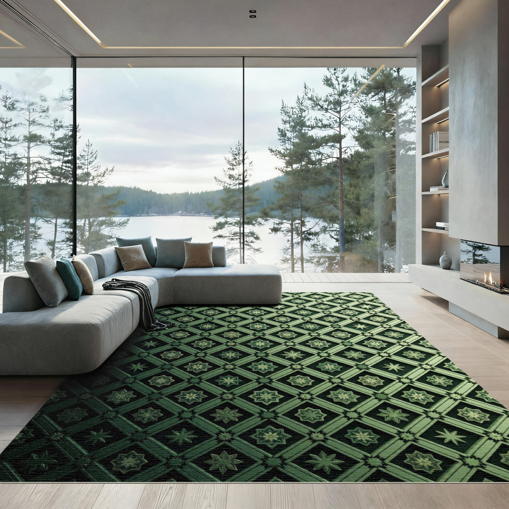 Emerald Green Diamond Floral Medallion Rug