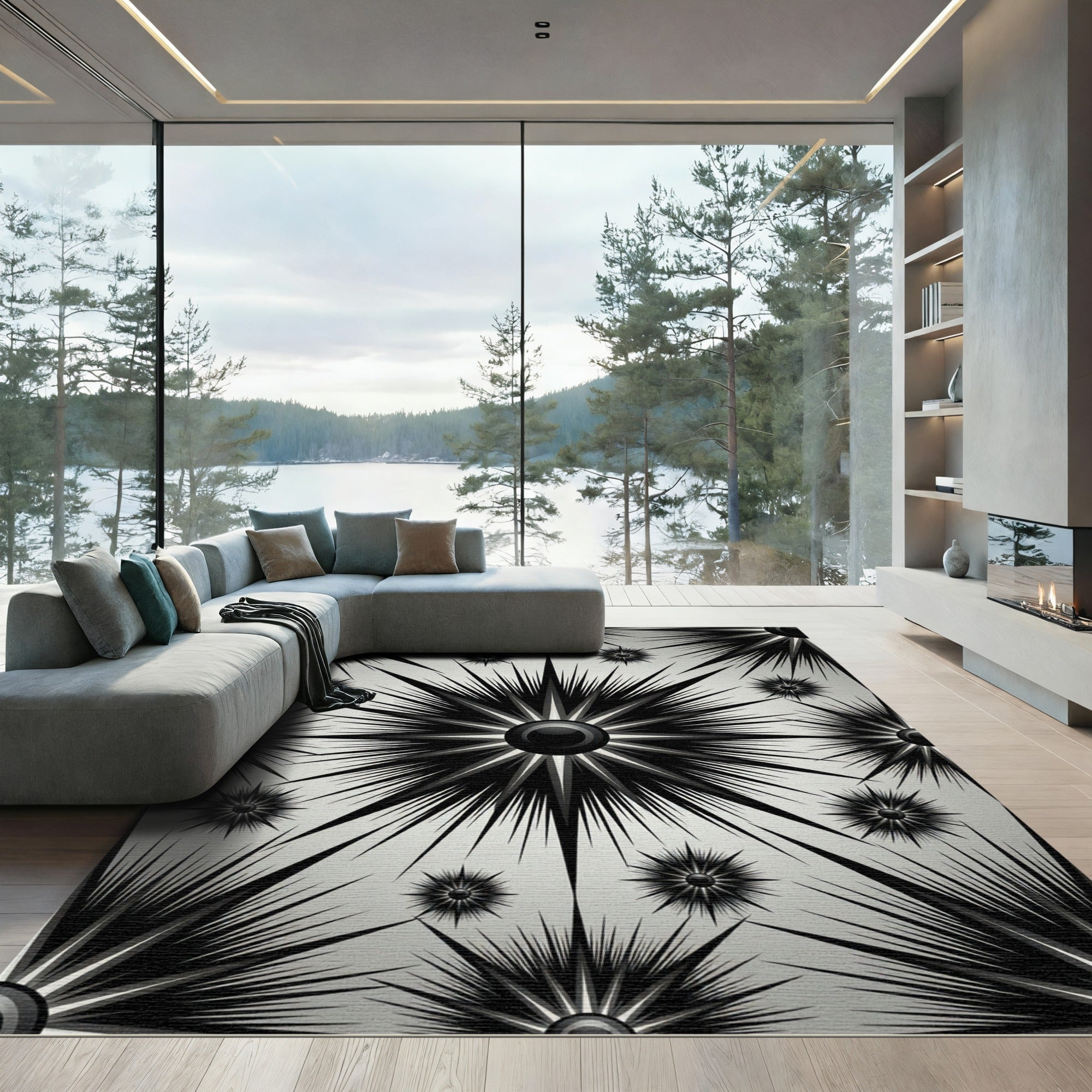 Radiant Black Starburst Geometric Rug