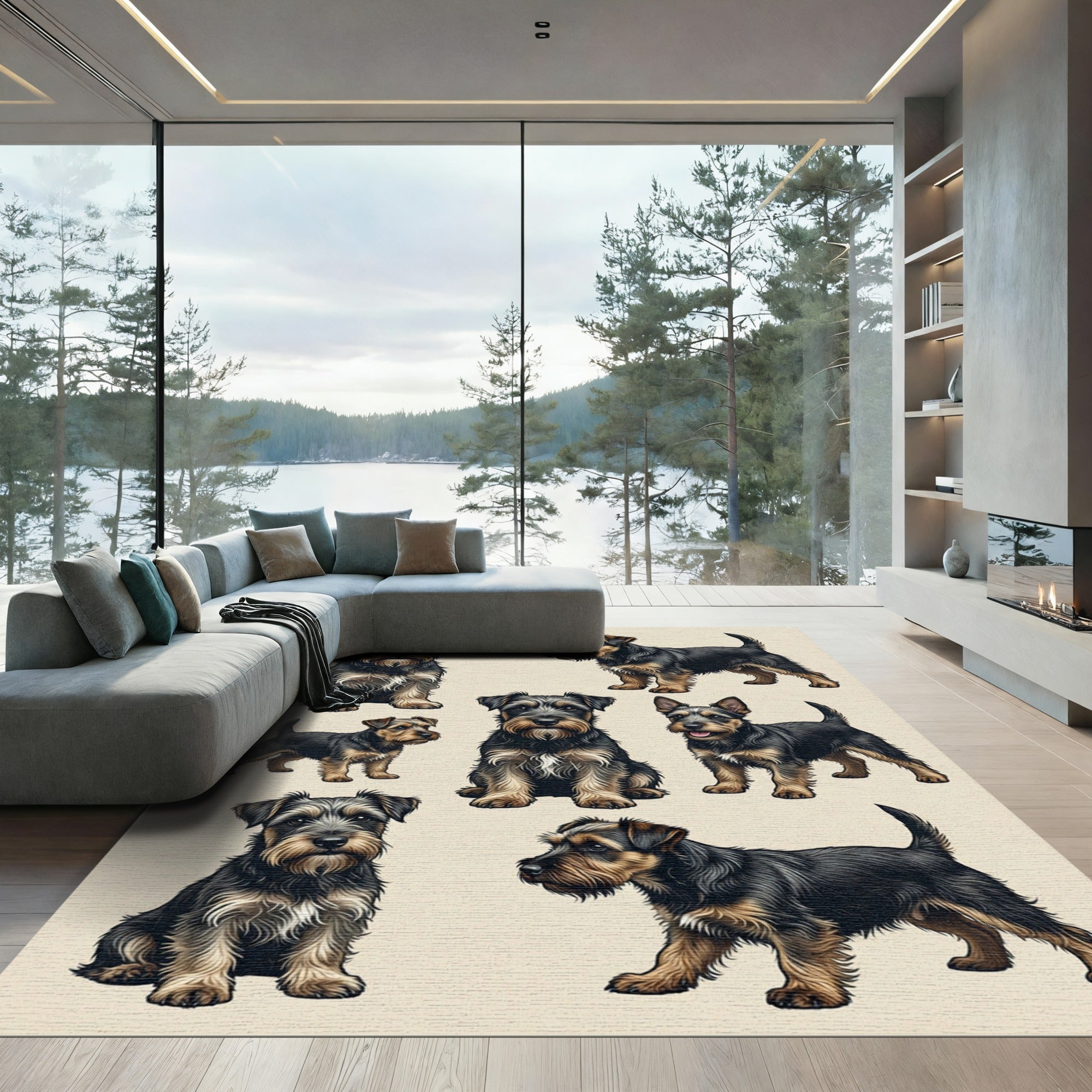 Charming Black and Tan Terrier Illustration Rug