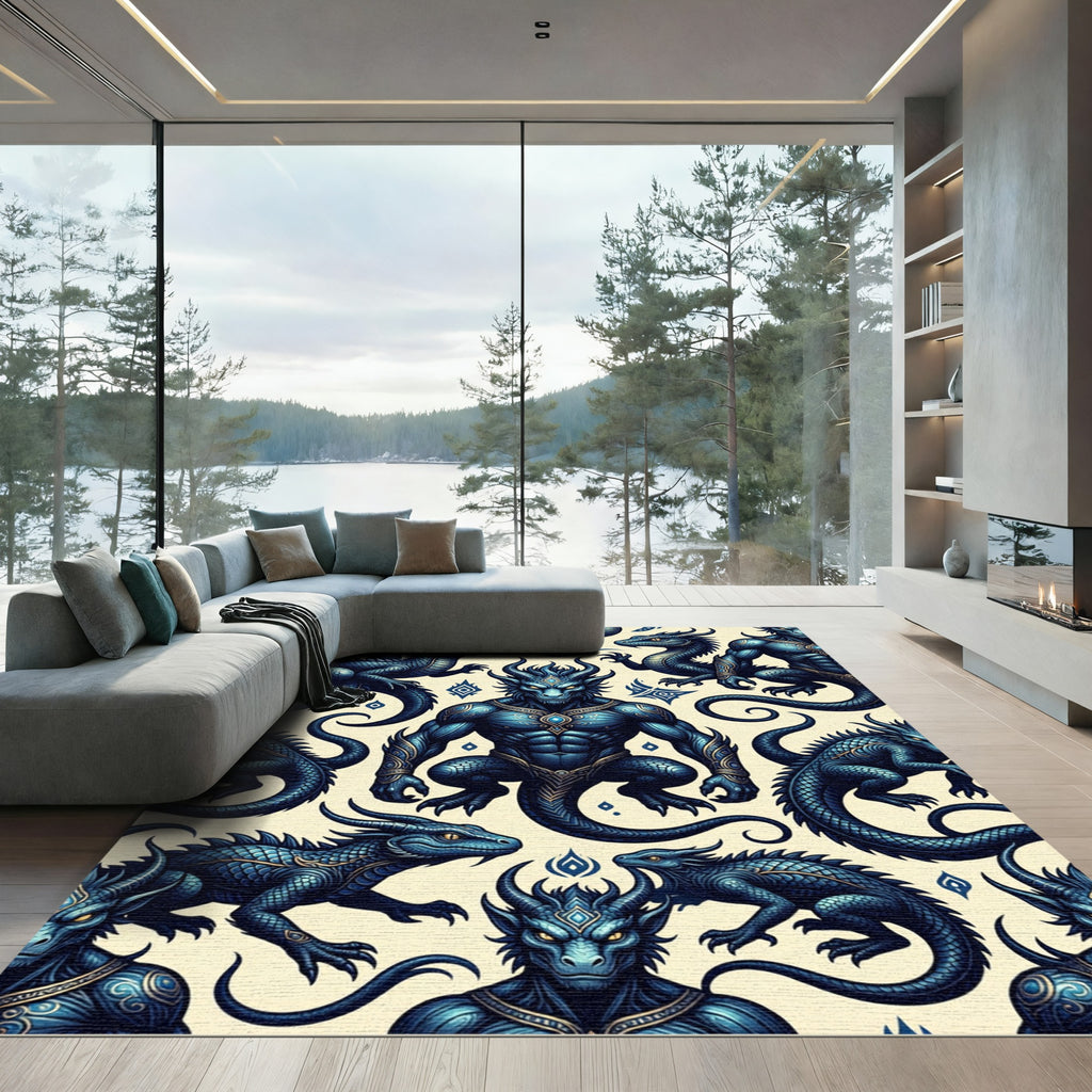 Blue Dragon Mythical Creature Celestial Tapestry Rug