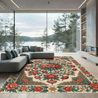 Coral Red Floral Burst Garden Rug