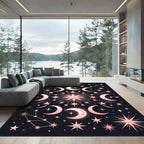 Pink Celestial Moon Stars Constellations Rug