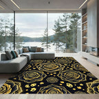Gilded Black Rose Floral Arrangement Rug