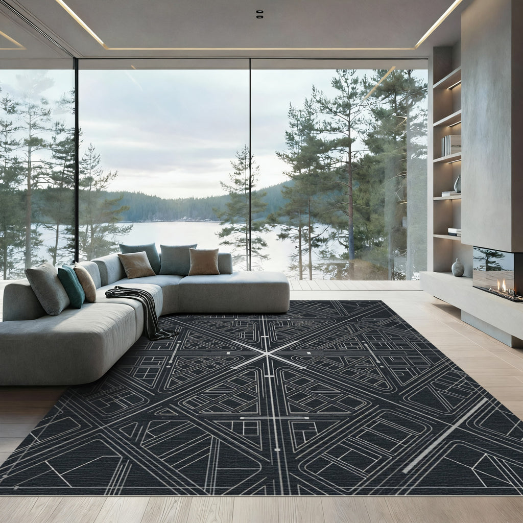 Art Deco Gray Cityscape Graphic Rug
