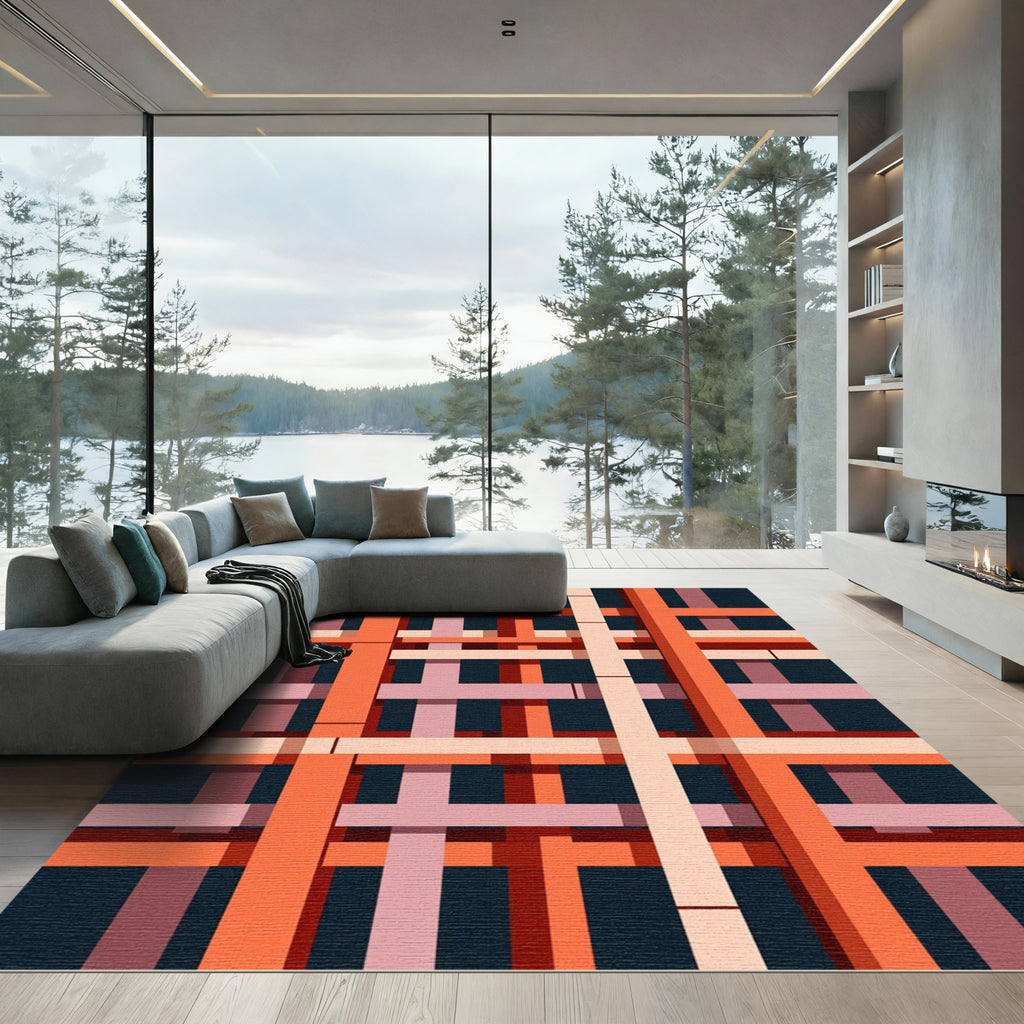 Orange Pink Geometric Intersecting Lines Rug