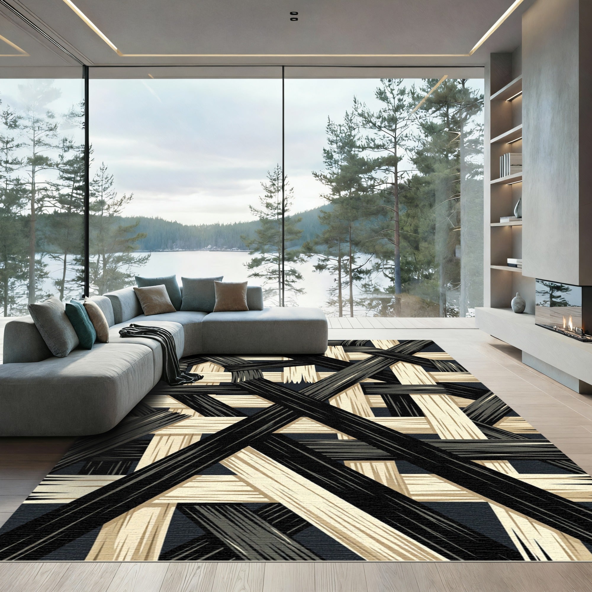 Monochrome Woven Wood Texture Rug