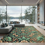 Elegant Sage and Gold Floral Scroll Rug