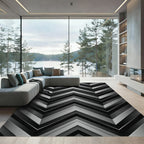 Monochromatic Geometric Chevron Metallic Art Rug