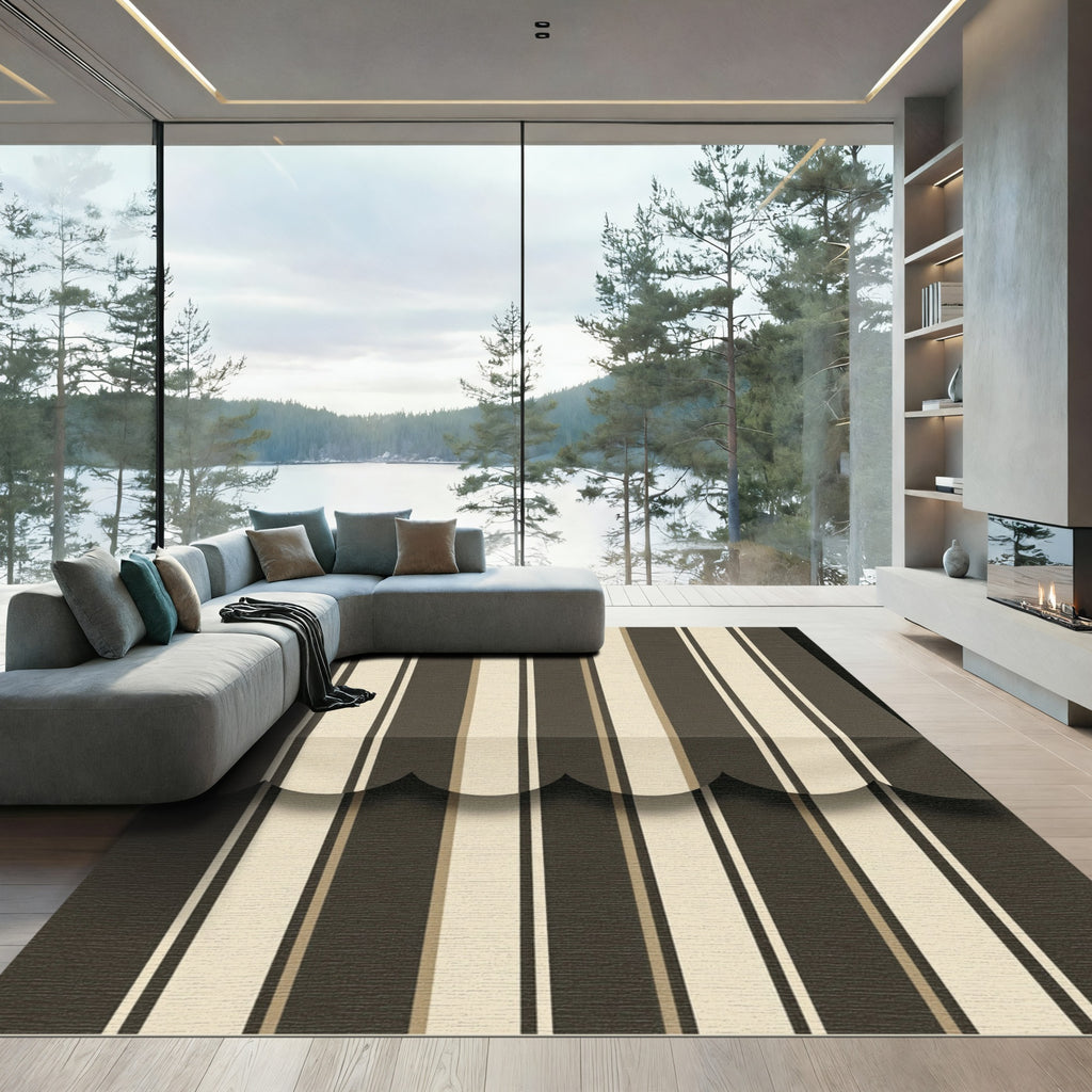 Dark Brown Cream Stripe Cascade Rug