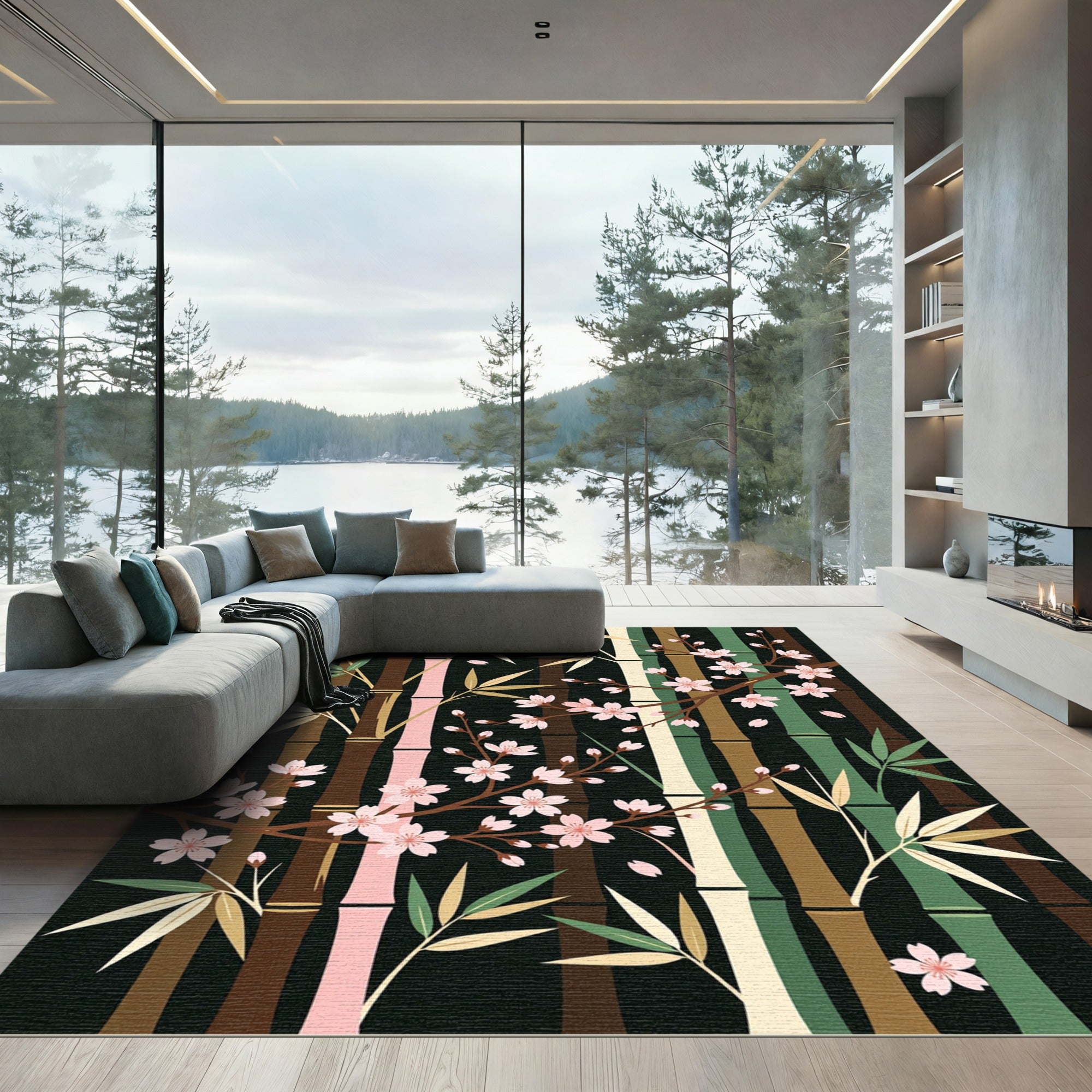 Pink Cherry Blossom Bamboo Grove Rug