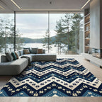 Nordic Indigo Chevron Snowflake Geometric Rug