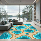 Abstract Teal Water Pond Ripples Rug
