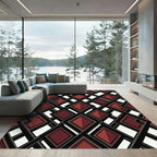 Geometric Crimson Diamond Lattice Grid Rug