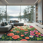 Vibrant Peach Rose Garden Meadow Rug