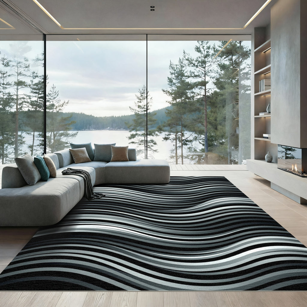 Monochromatic Wave Stripe Rug