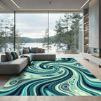 Abstract Teal Swirl Liquid Wave Rug