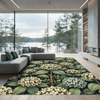 Cream Hydrangea Botanical Midnight Floral Rug