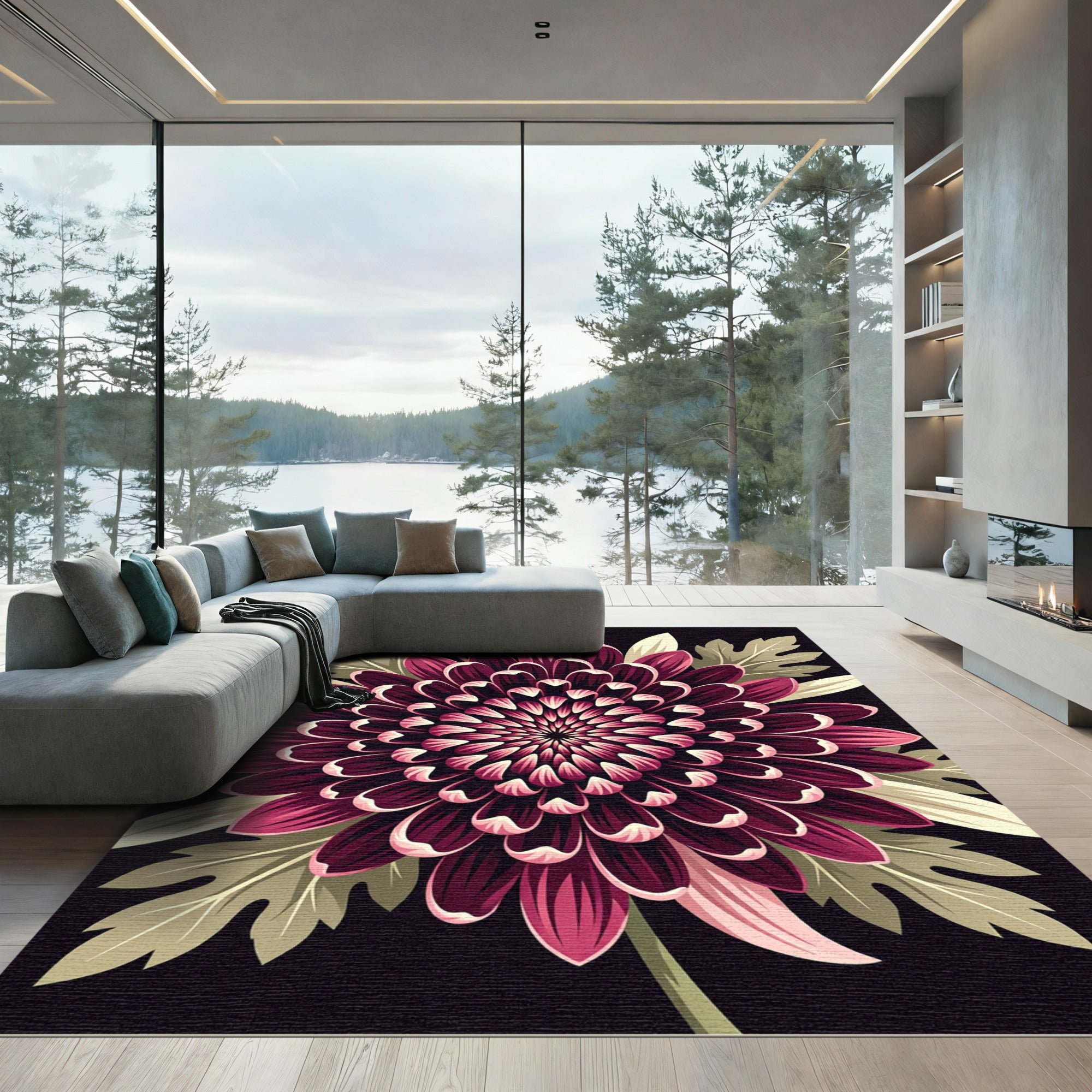Rich Plum Chrysanthemum Flora Rug