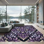 Elegant Purple Damask Ornate Medallion Rug