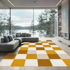 Retro Checkerboard Mustard Gray Squares Rug