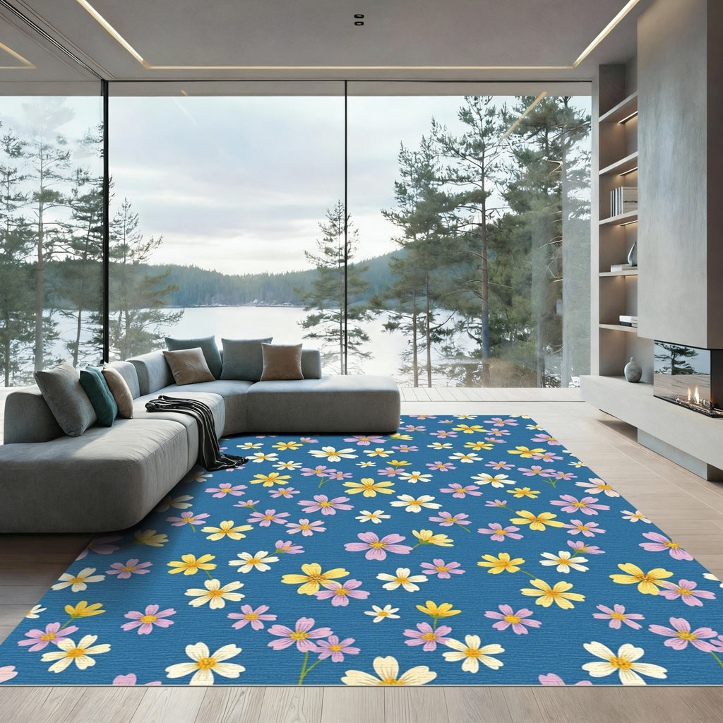 Charming Floral Scatter Blue Rug