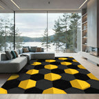 Bold Black and Yellow Geometric Hexagons Rug