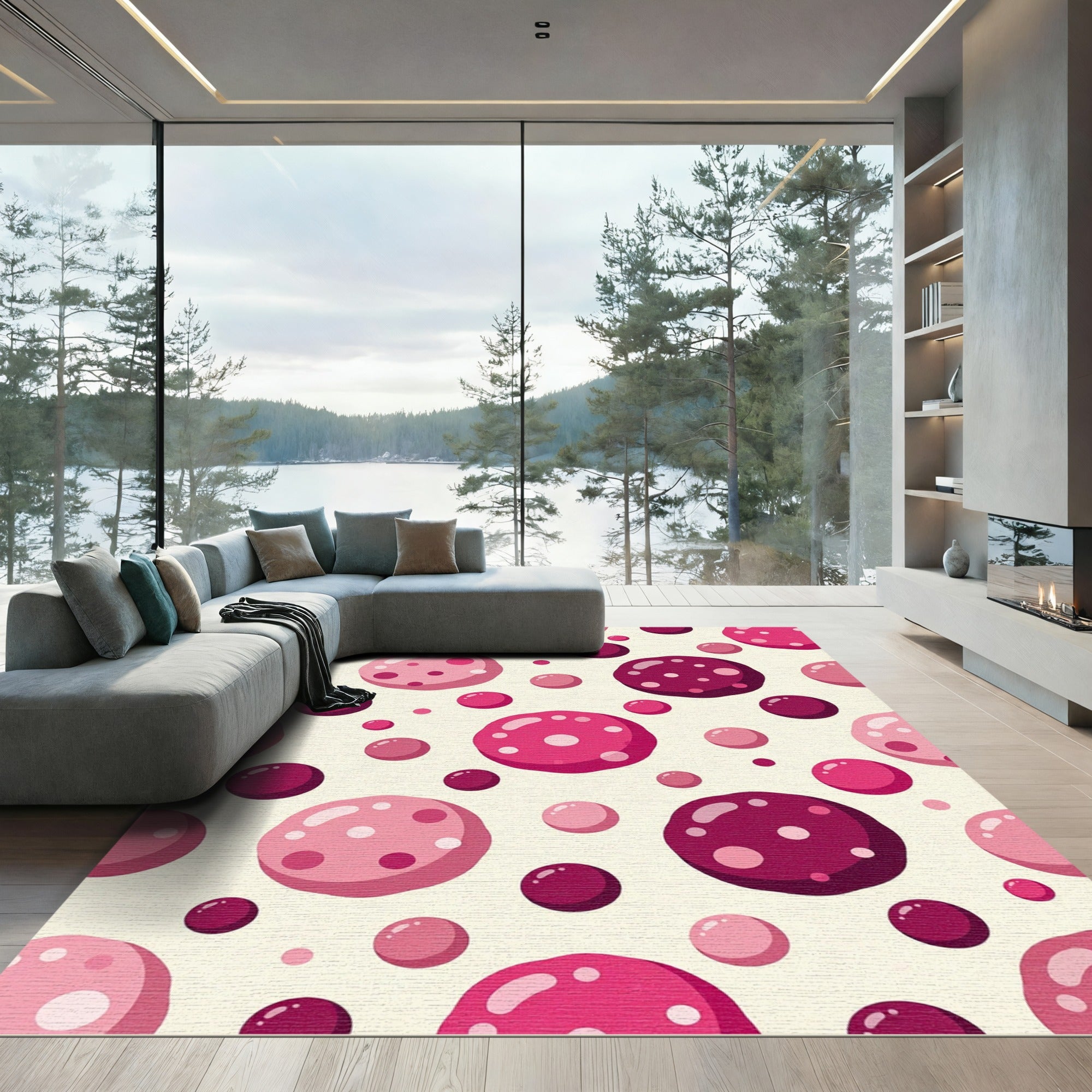 Berry Pink Polka Dot Scatter Rug