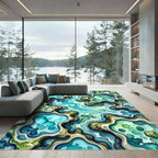 Abstract Teal Watercolor Ocean Swirls Rug