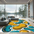 Abstract Teal and Golden Organic Shapes Rug