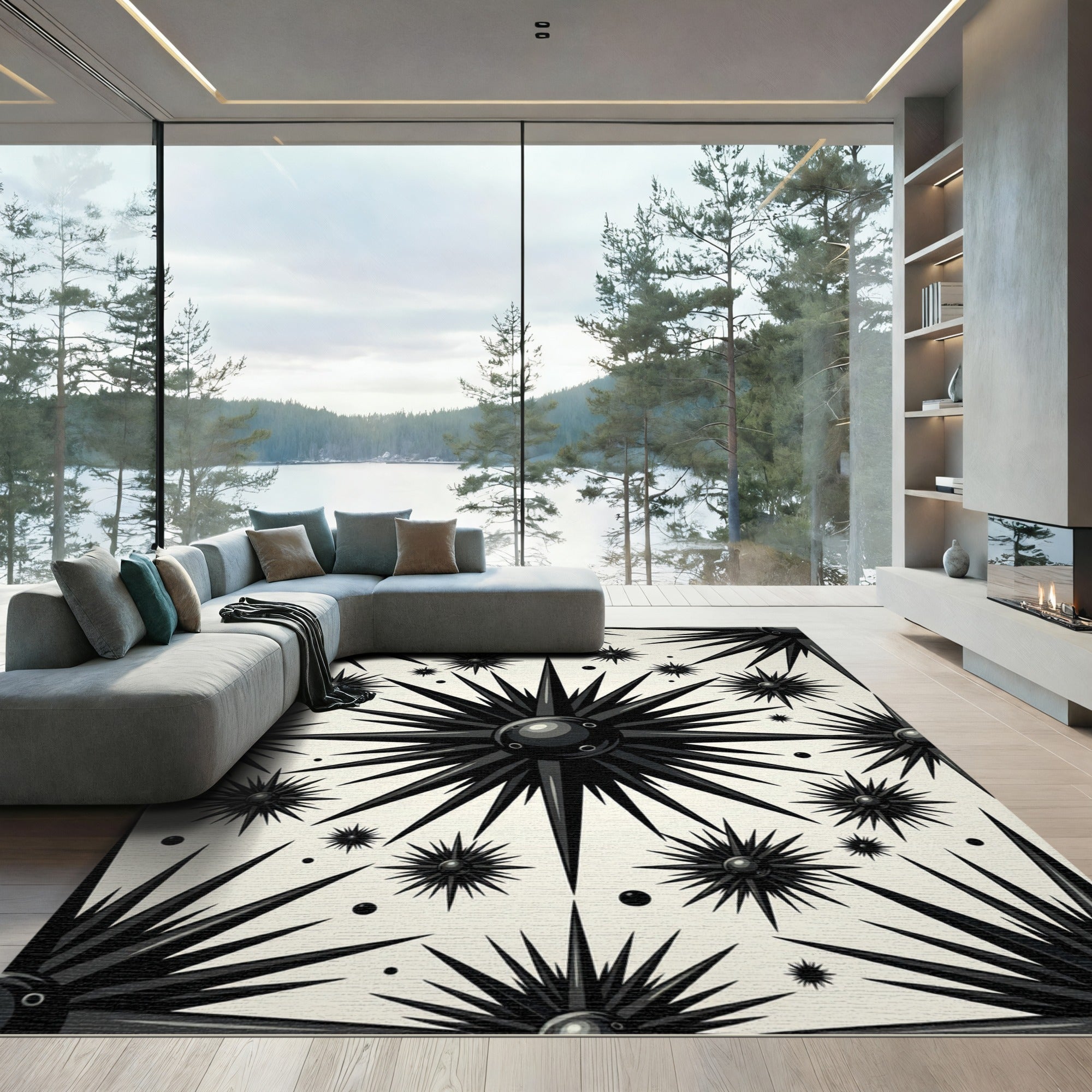 Black Starburst Geometric Medallion Rug