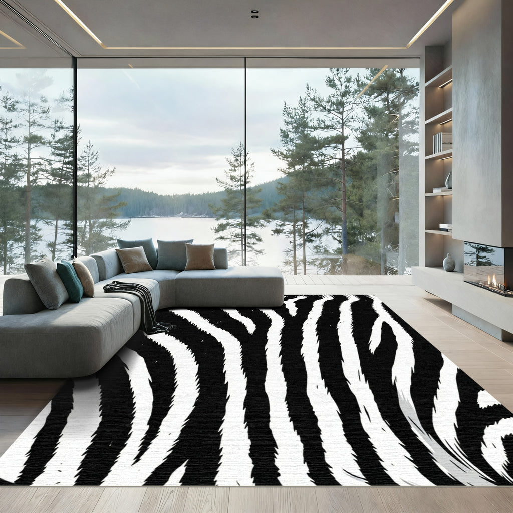 Bold Monochrome Zebra Striped Rug