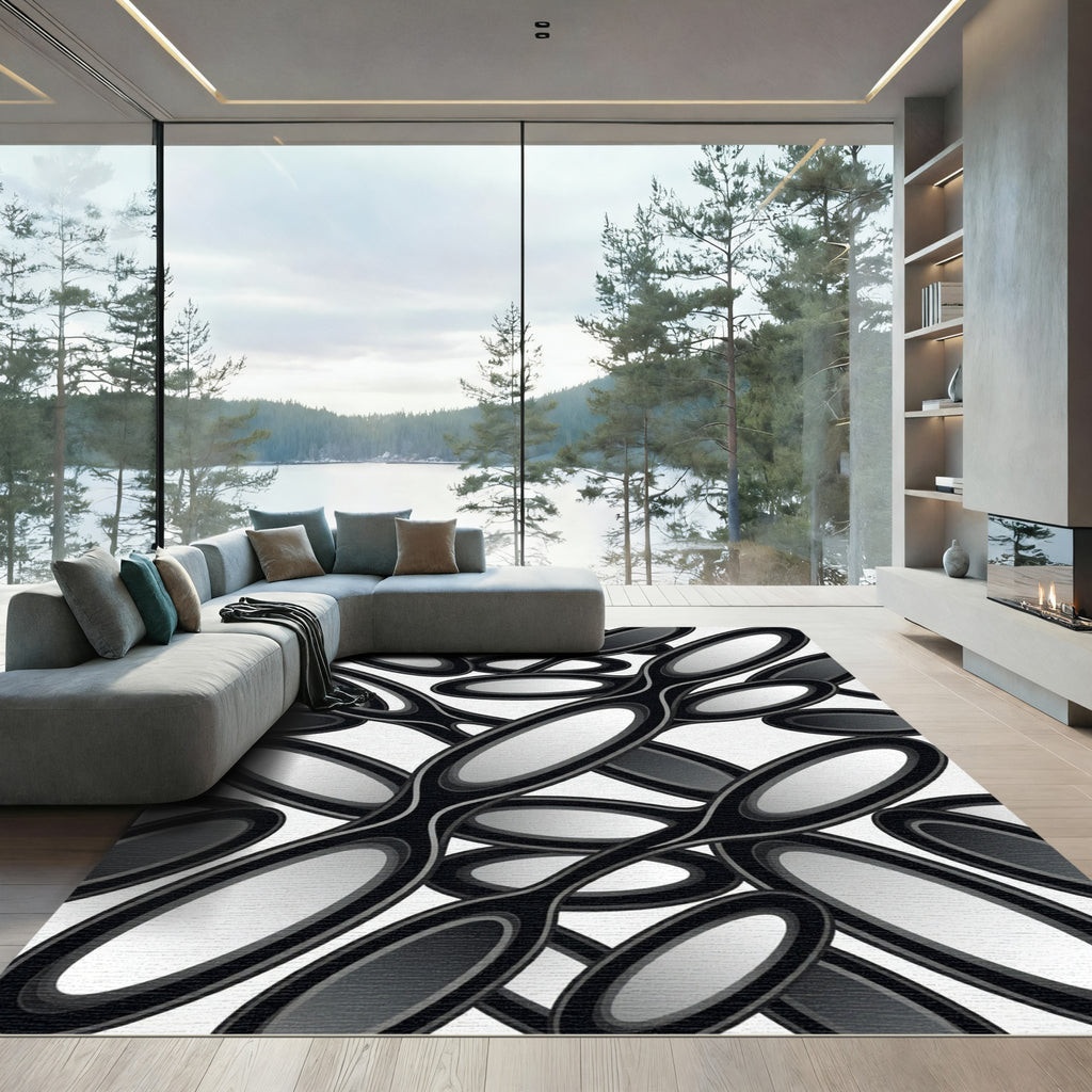 Abstract Black Ovals Interlocking Motion Rug