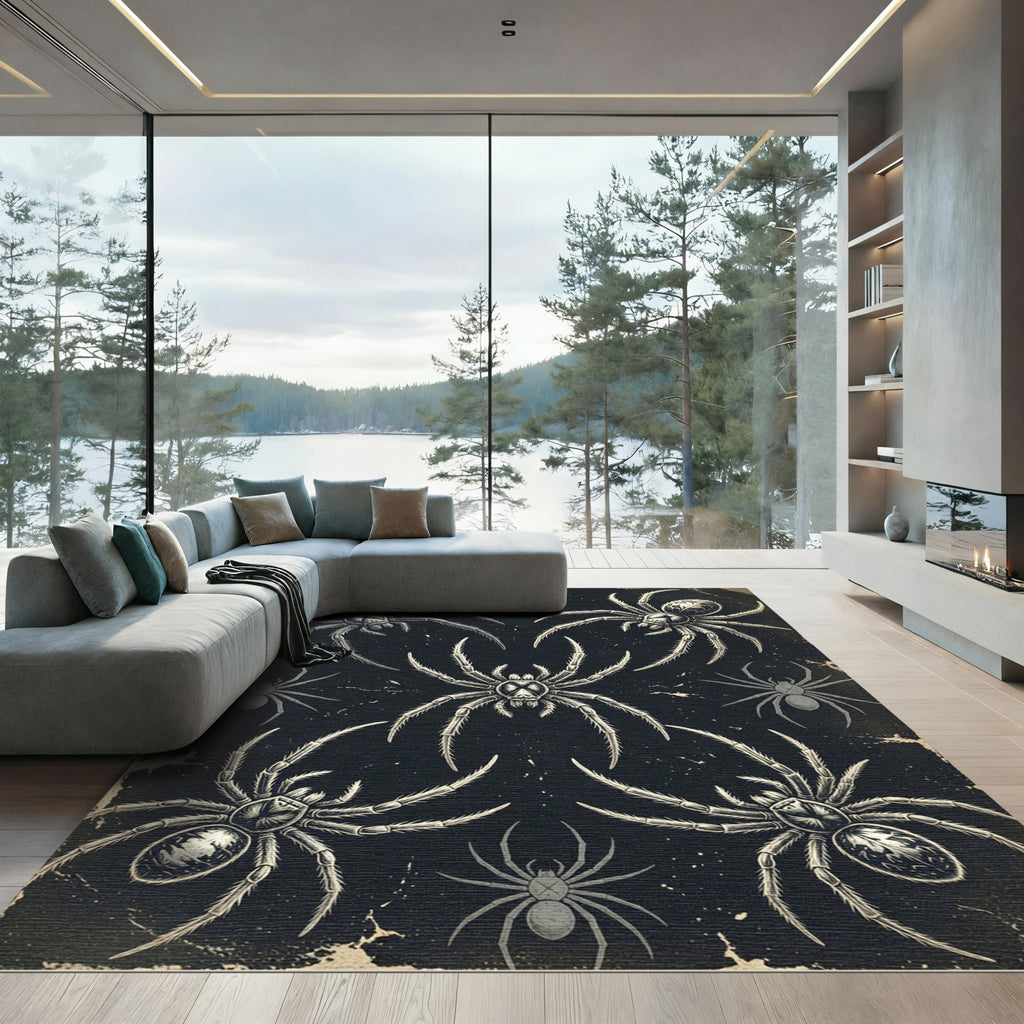 Gothic Monochrome Spider Ink Illustration Rug