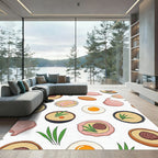 Pink Food Pattern with Eggs and Greens Rug